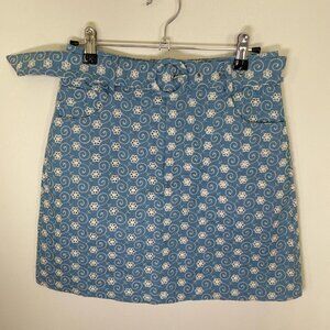 By Clara Paris Blue & White Embroidered Skirt with Belt